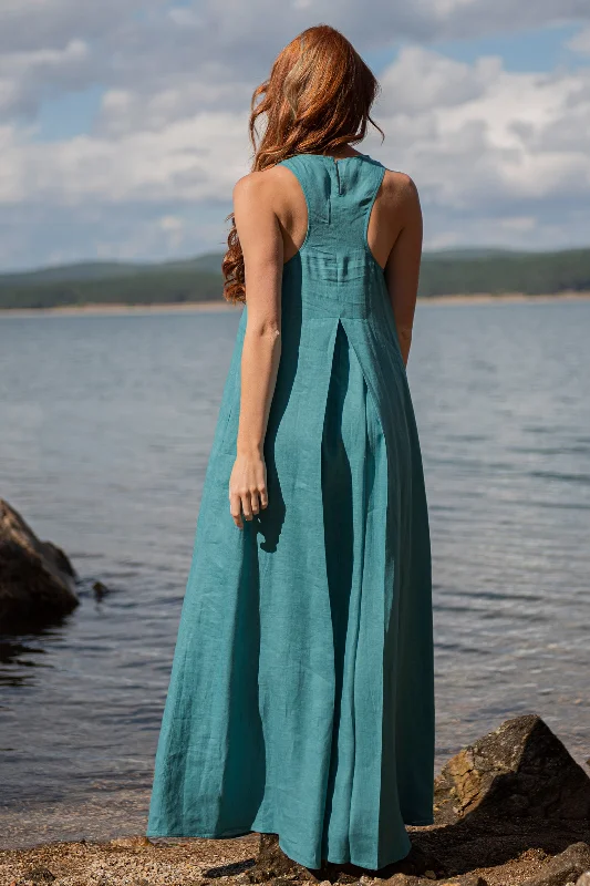 While Supplies Last Minimalist Linen Dress with Pleat Detail