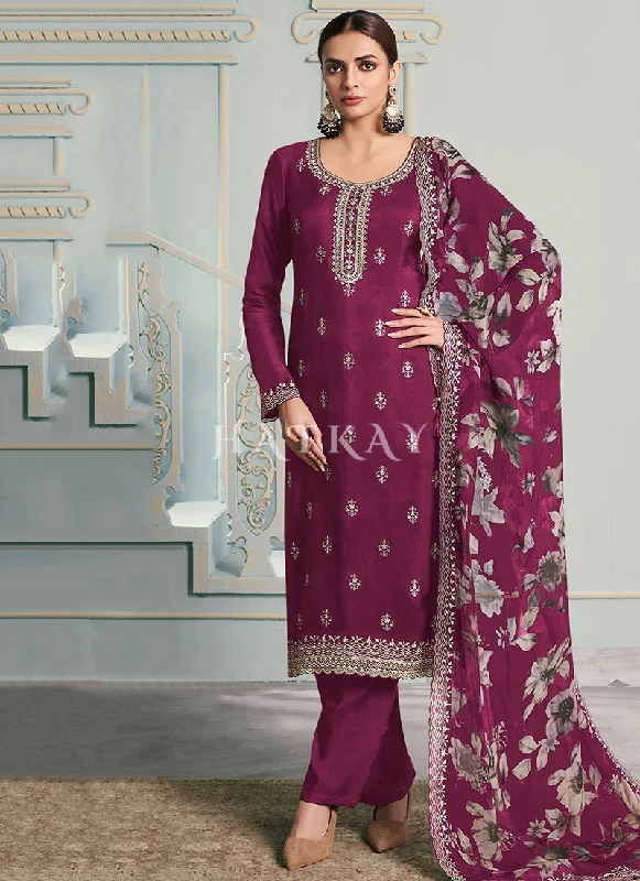 Major Savings Deep Wine Embroidery Pakistani Pant Suit
