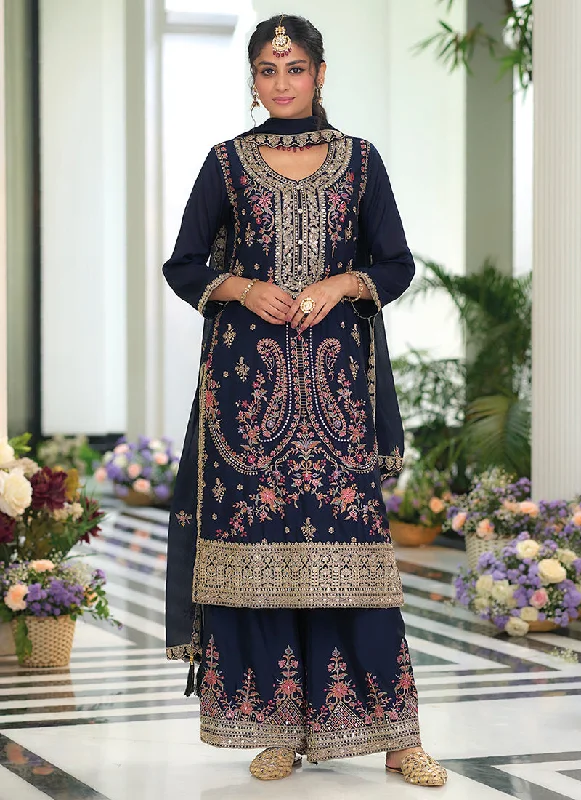 Price Blitz Dark Blue Multi Embroidery Traditional Palazzo Suit