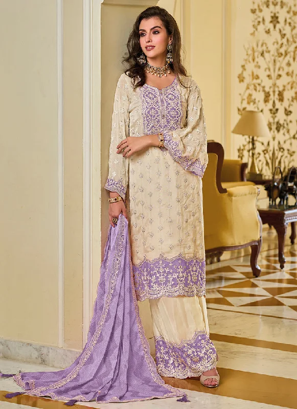Special Price White And Purple Embroidered Traditional Salwar Kameez