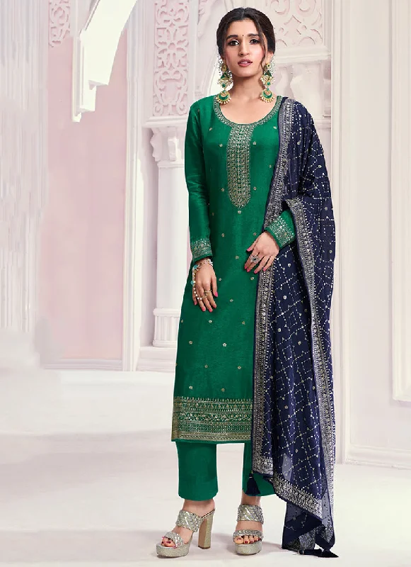 Today’s Deal Green And Blue Embroidery Pakistani Pant Suit