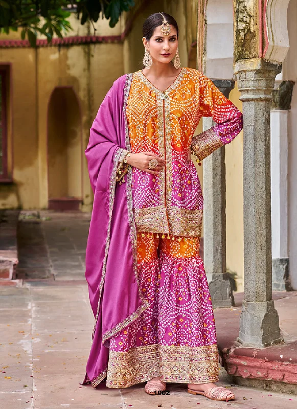 Bargain Bin Green Turquoise Ombré Embroidered Sharara Suit