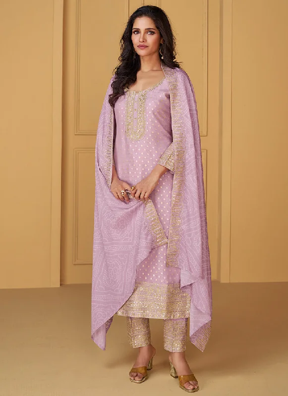 Extra Savings Lilac Purple Traditional Embroidery Silk Salwar Kameez Suit