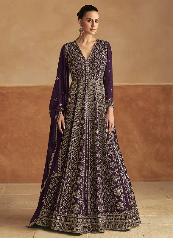 Loyalty Reward Deep Purple Traditional Embroidery Festive Anarkali Gown
