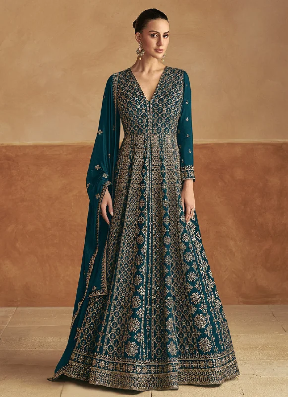 Customer Appreciation Sale Teal Green Traditional Embroidery Festive Anarkali Gown
