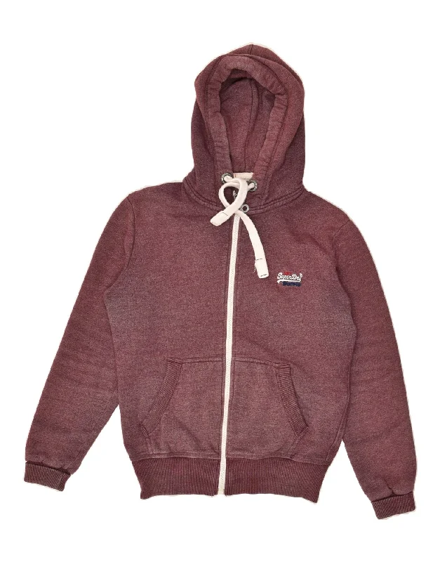 SUPERDRY Womens Zip Hoodie Sweater UK 16 Large Maroon Cotton