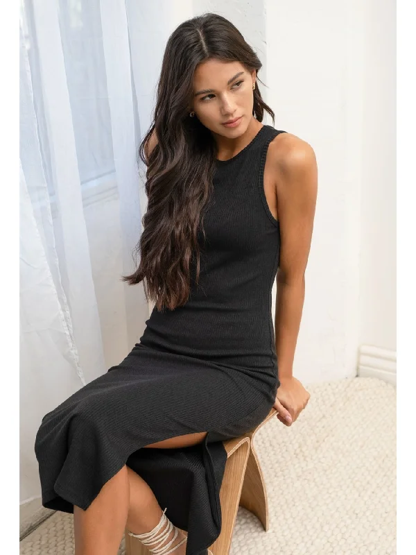 Unbeatable Prices The Workshop Abby Side Slit Round Neck Tank Midi Dress In Black