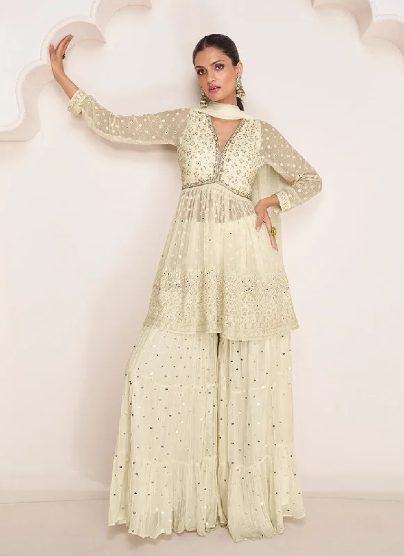 Closeout Sale Off White Sequence Embroidery Gharara Style Suit