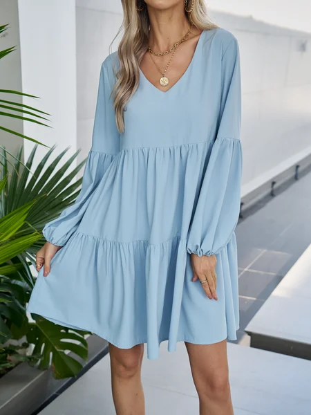Instant Discount V-neck Lantern Sleeve Long Sleeve Dress HTL67HZ7EM