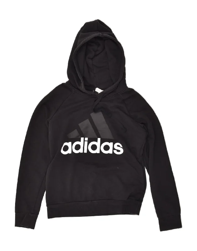 ADIDAS Womens Loose Fit Graphic Hoodie Jumper UK 8-10 Small Black