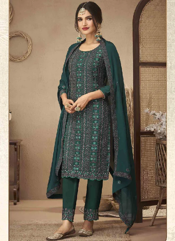 Anniversary Sale Dark Green Embroidery Traditional Salwar Suit