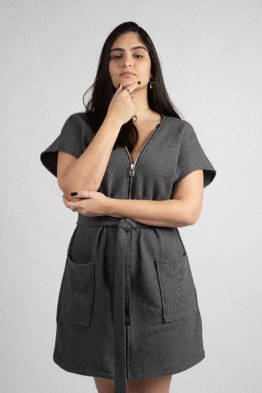 Price Break Zipper Vest Dress - Grey