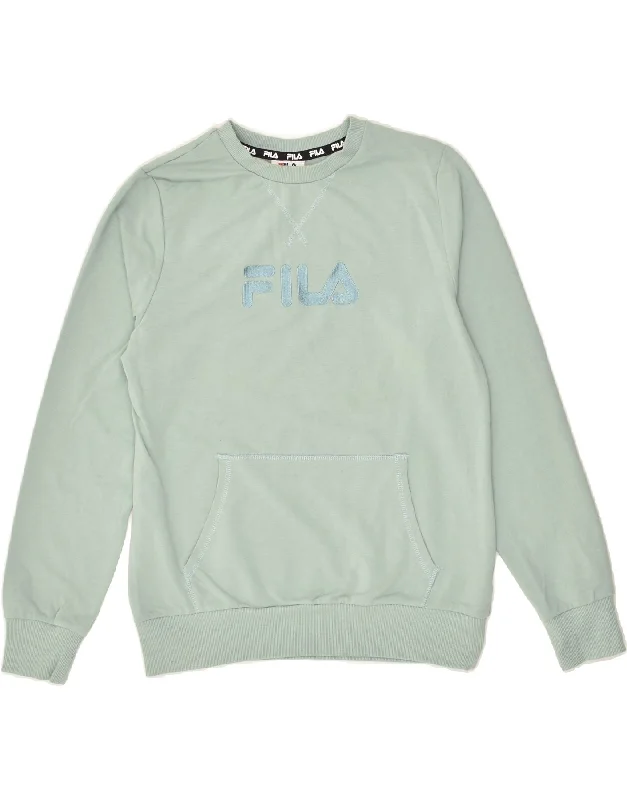 FILA Womens Graphic Sweatshirt Jumper UK 10 Small Green Cotton