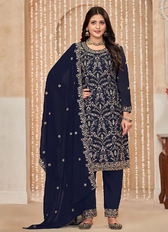 The Best Prices Navy Blue Embroidered Salwar Kameez Suit