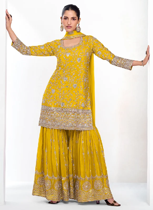 Fantastic Offers Yellow Traditional Embroidery Festive Gharara Suit