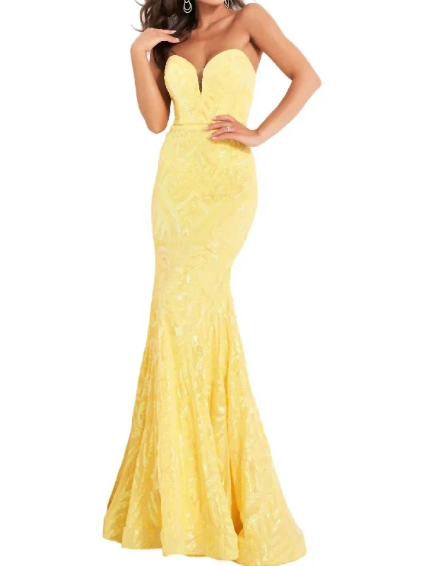 Seasonal Sale Strapless Sweetheart Prom Dress In Yellow