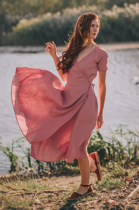 Super Bargain Midi Length Linen Full Wrap Dress