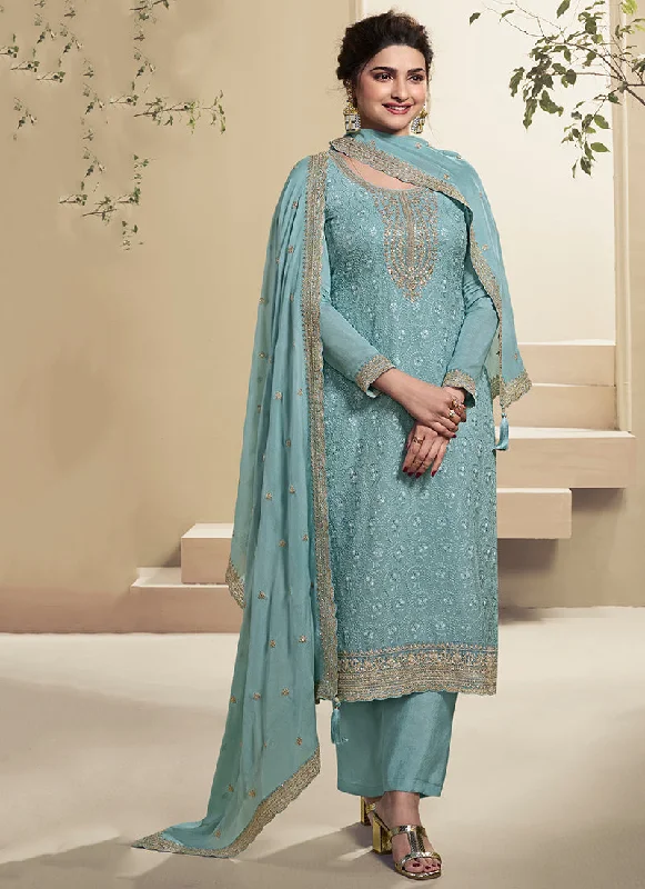 Instant Discount Sky Blue Chikankari Embroidered Pakistani Pant Suit