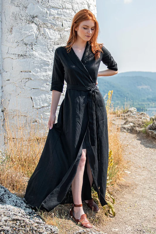 Take Advantage Linen Maxi Dress with Tie Waist