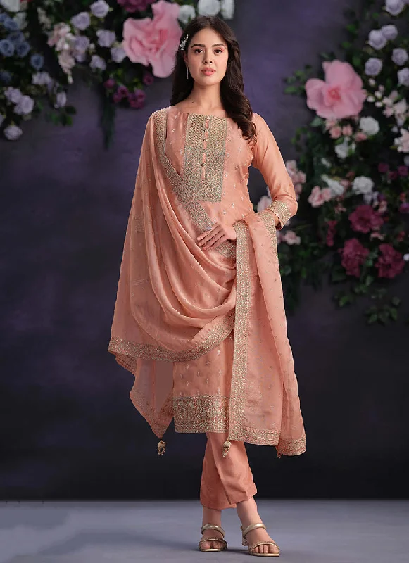 Value Deals Peach Designer Embroidery Pakistani Pant Suit