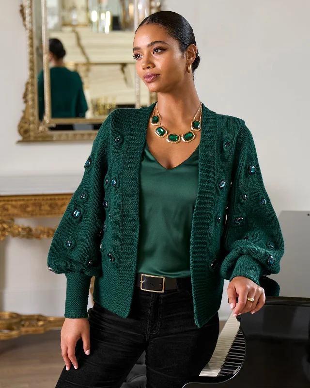 Stock Clearance Gem Embellished Cardigan Deep Emerald