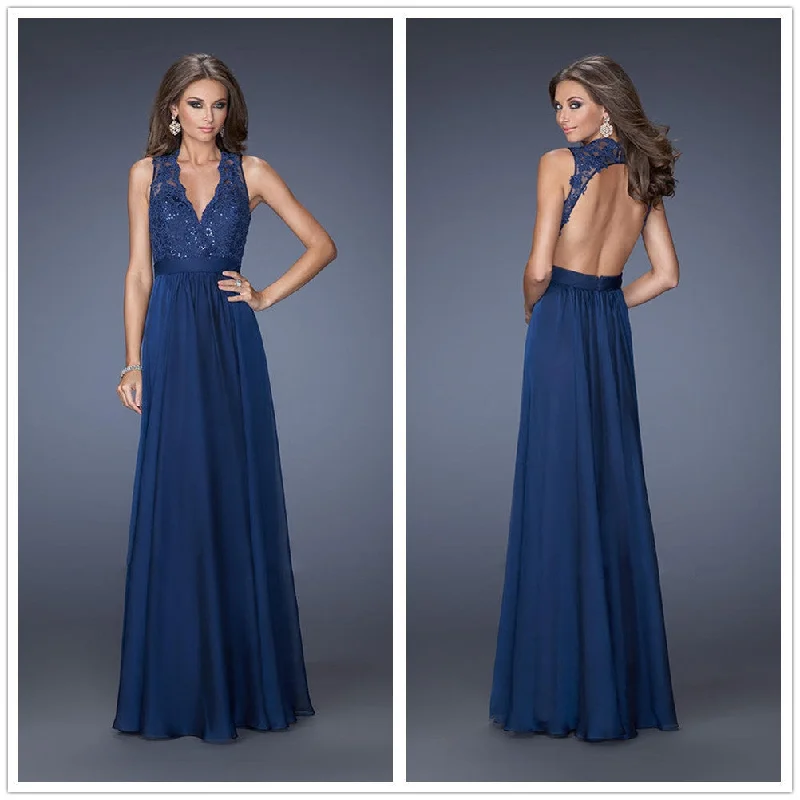 Markdown Madness Lace Pure Color Sleeveless Backless V-neck Long Dress
