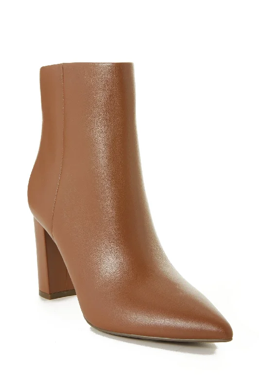 Super Savings Short Side Zip Leather Bootie Cognac