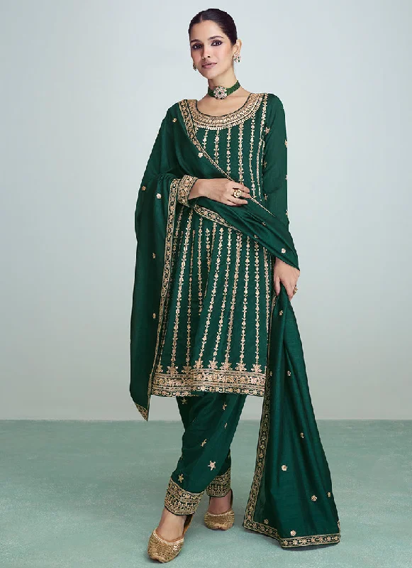 Extra Savings Green Golden Sequence Embroidery Anarkali Pant Suit