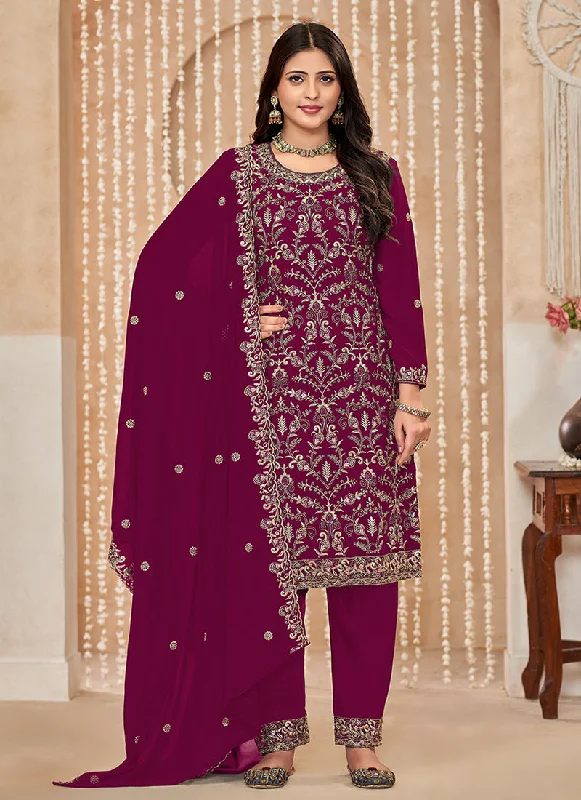 Super Bargain Magenta Embroidered Salwar Kameez Suit