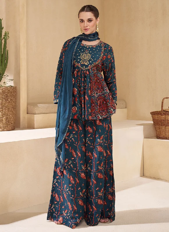 Act Fast Blue Sequence Embroidery Party Wear Sharara Suit