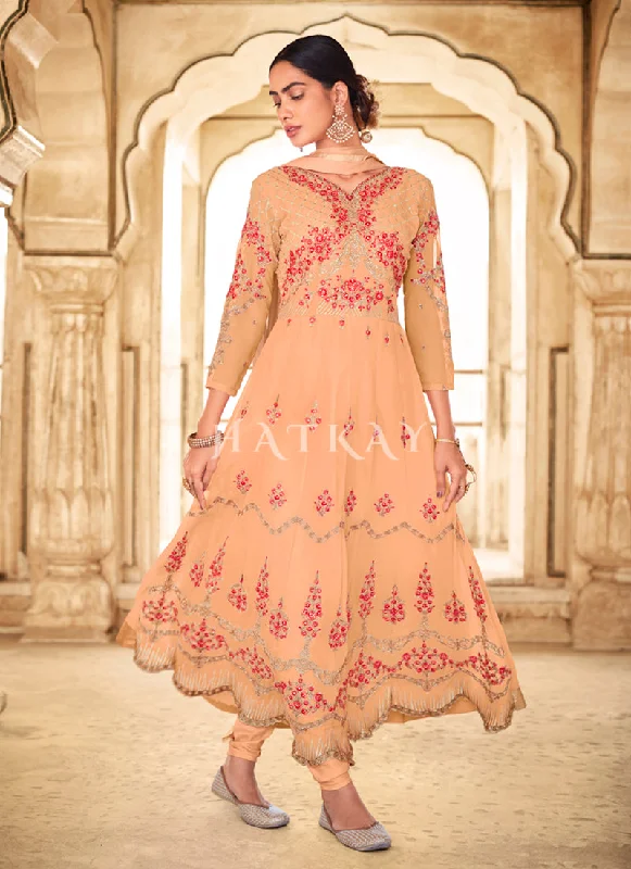 Final Markdown Soft Peach Traditional Embroidered Designer Anarkali Suit