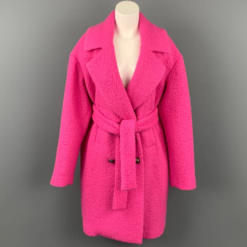 MSGM Size M Pink Textured Wool Blend Belted Double Breasted Coat