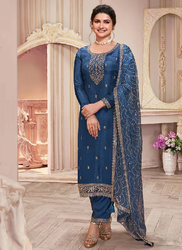 Can't Miss Royal Blue Embroidered Pakistani Pant Style Suit