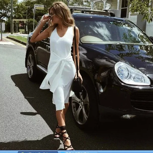 Markdowns Pure Color Cotton V-neck Long Slit Short Dress