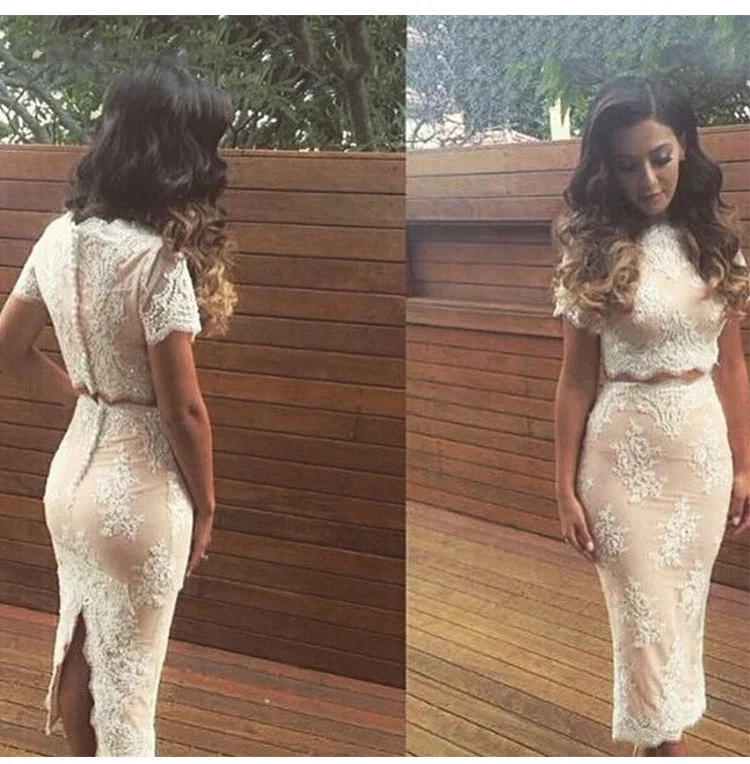 Reduced Prices Transparent Lace Embrodirey Crop Top Knee-length Skirt Dress Set