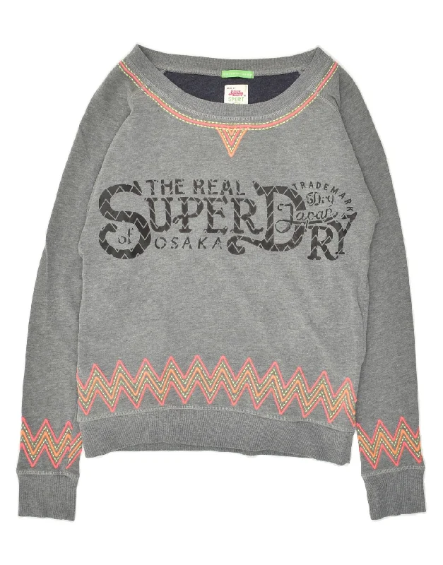 SUPERDRY Womens Oversized Graphic Sweatshirt Jumper UK 6 XS Grey Chevron