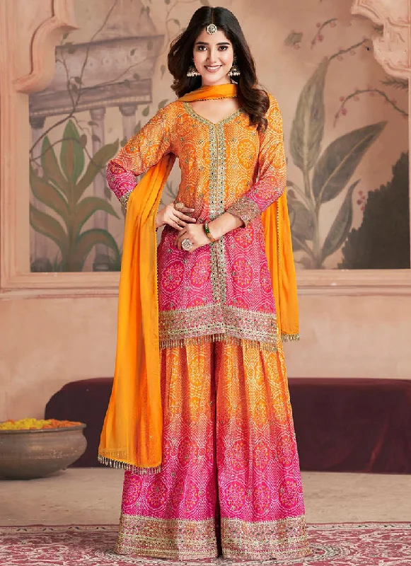 Savings Alert Amber Pink Ombré Embroidered Kurti And Palazzo