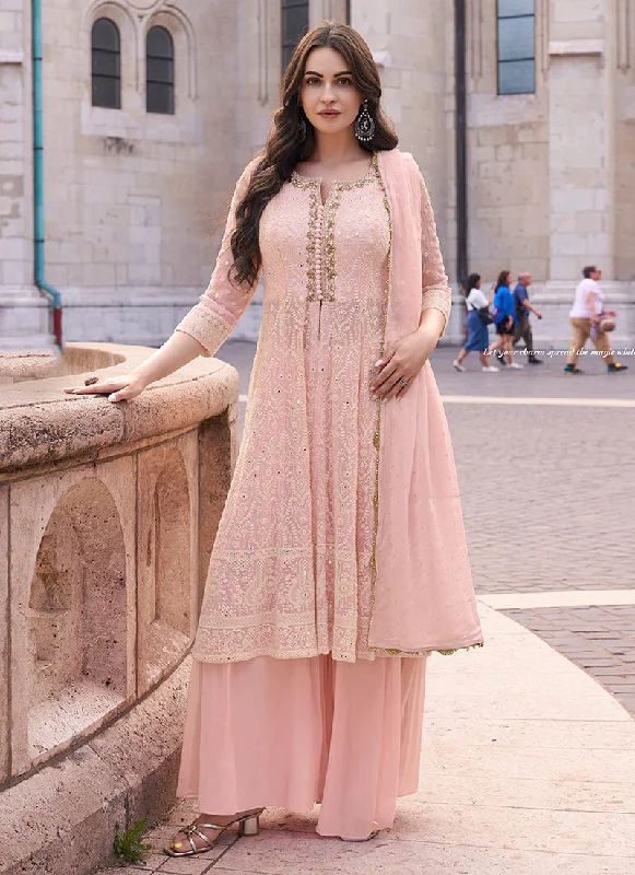 Must-Have Deals Baby Pink Lucknowi Embroidery Slit Style Anarkali Suit