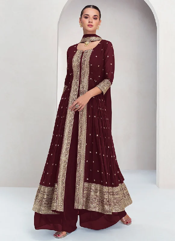 Bargain Prices Maroon Embroidery Traditional Palazzo Suit