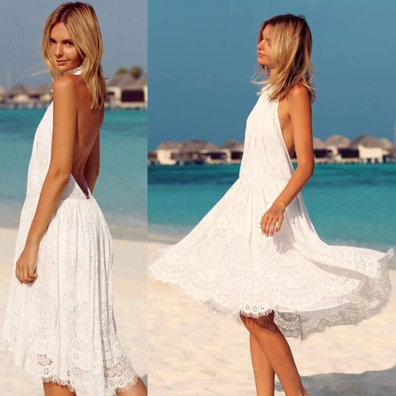 Price Drop Alert Irregular Lace O-neck Sleeveless Backless Short Dress