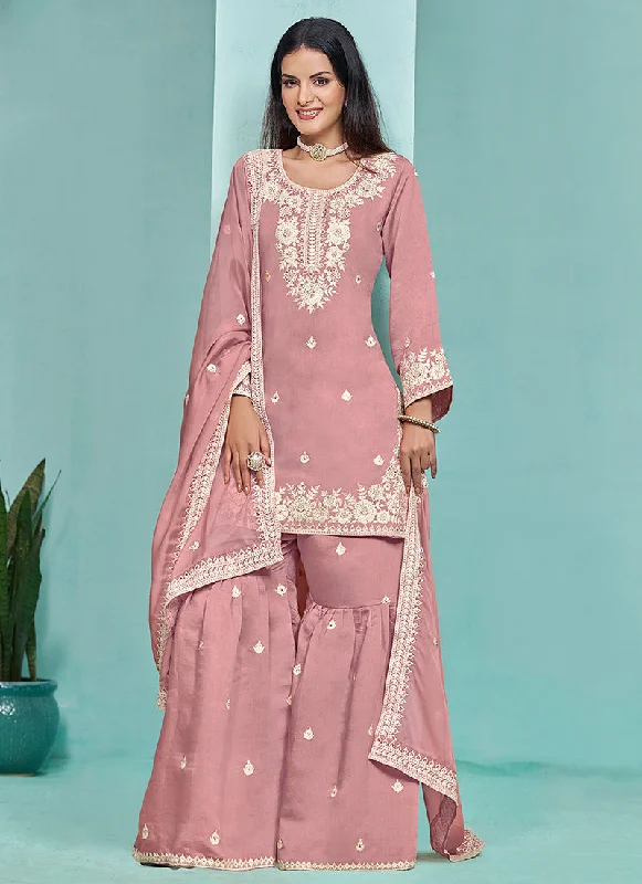 Factory Direct Sale Pink Designer Embroidery Wedding Gharara Suit