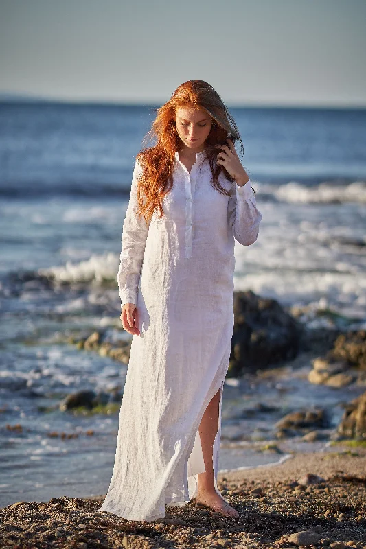 Discount Extravaganza Linen Kaftan Shirt Dress in White