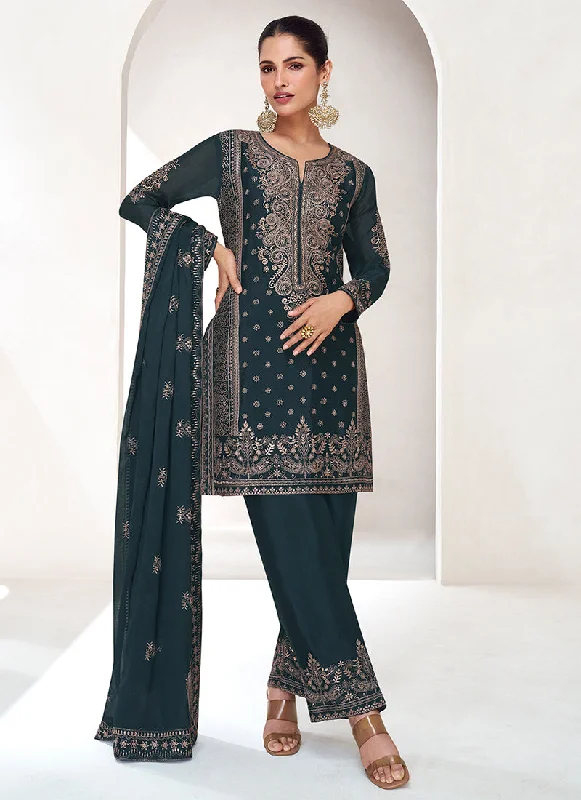 Price Meltdown Bottle Green Sequence Embroidery Pakistani Pant Style Suit