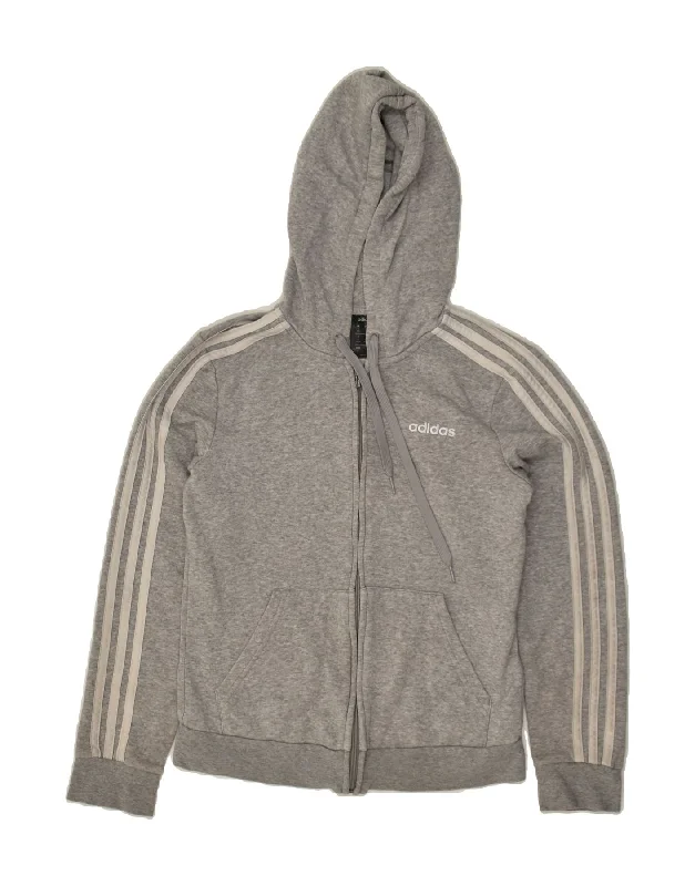 ADIDAS Womens Zip Hoodie Sweater UK 8/10 Small Grey Cotton