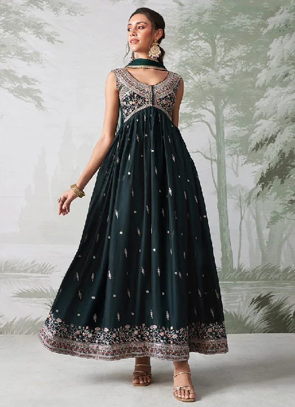 Take Advantage Dark Green Multi Embroidery Traditional Anarkali Suit