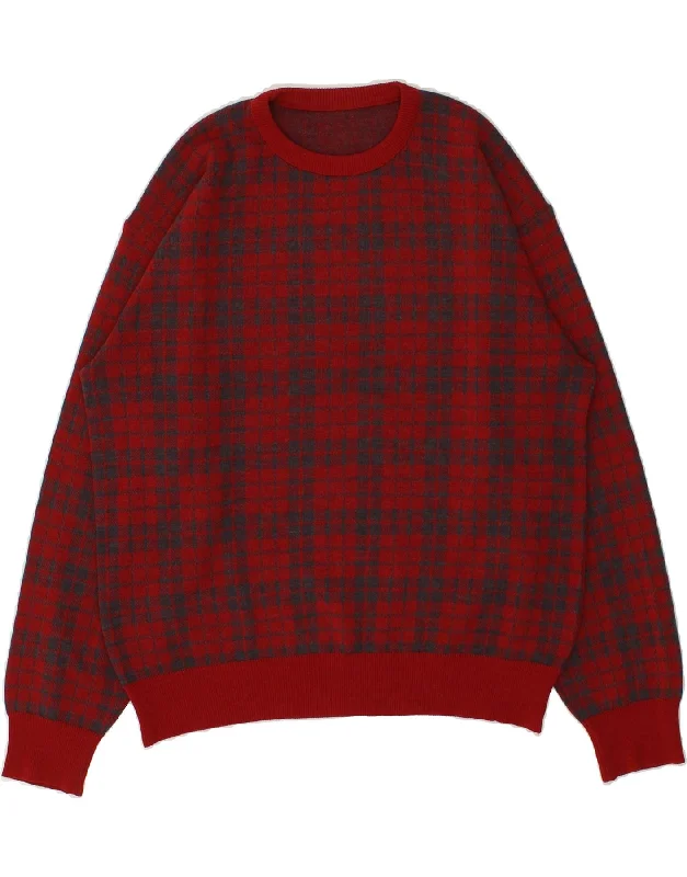 VINTAGE Womens Crew Neck Jumper Sweater UK 18 XL Red Check