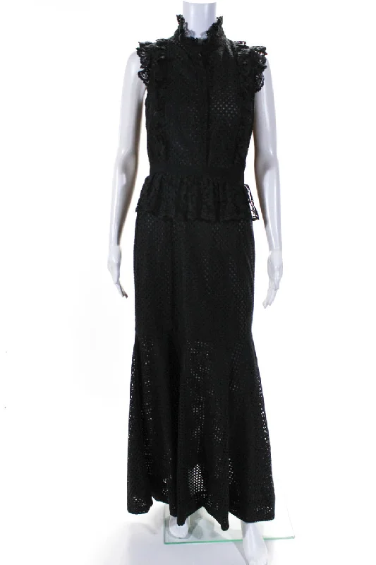 Extra Savings Erdem Womens Side Zip Sleeveless Ruffled Lace Keyhole Long Dress Black Extra Savings Erdem Womens Side Zip Sleeveless Ruffled Lace Keyhole Long Dress Black