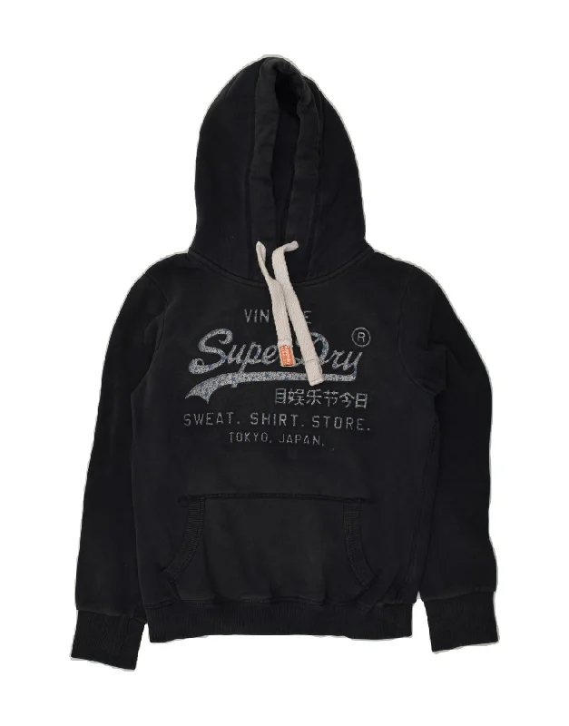 SUPERDRY Womens Graphic Hoodie Jumper UK 10 Small Black Cotton