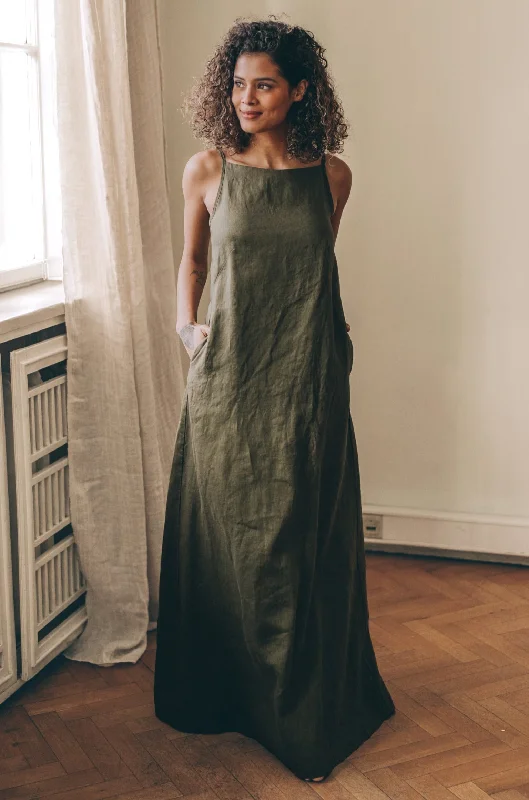 New Deals Sleeveless Linen Maxi Dress
