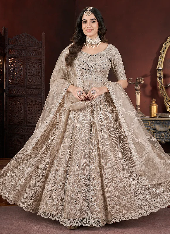 Limited Time Discount Light Brown Multi Embroidery Anarkali